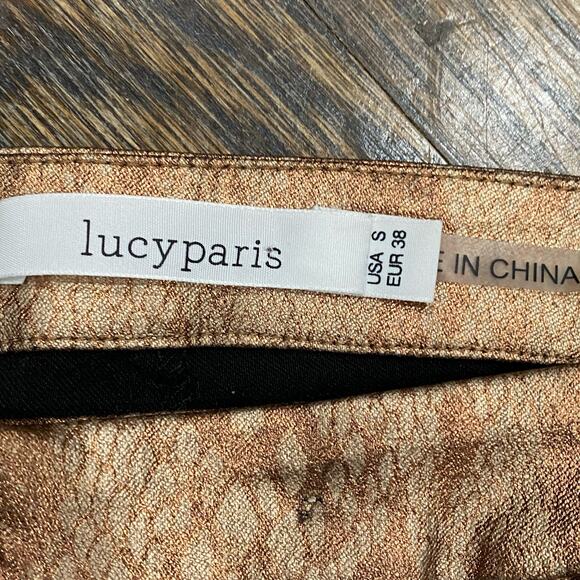 LUCY PARIS LEGGINGS Metallic Bronze Faux Snakeskin SIZE SMALL Pull-on Pants - Picture 7 of 9
